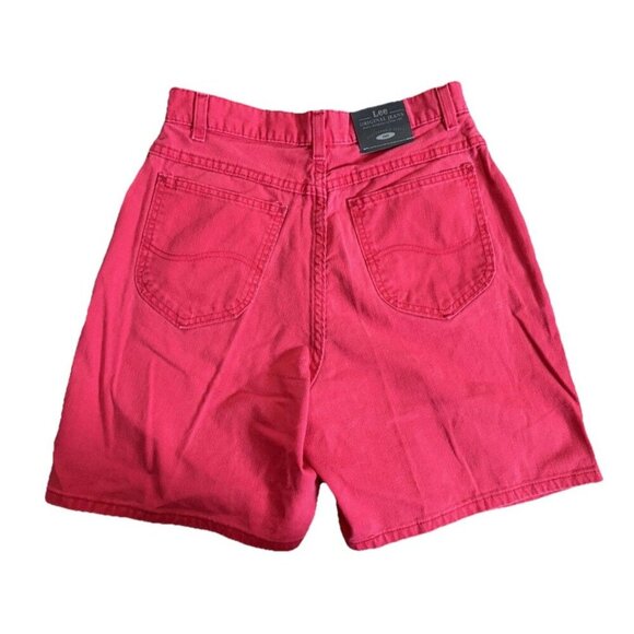 VINTAGE LEE Red Denim Jean Shorts Jorts Mom Relaxed USA Union High Rise Sz28 Y2k - Picture 3 of 11